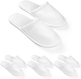 4 Pairs Disposable Slippers For Guests, Bulk White Slipper Pack For Hotel, Spa, Travel, Shoeless Home, Fits up to Adult