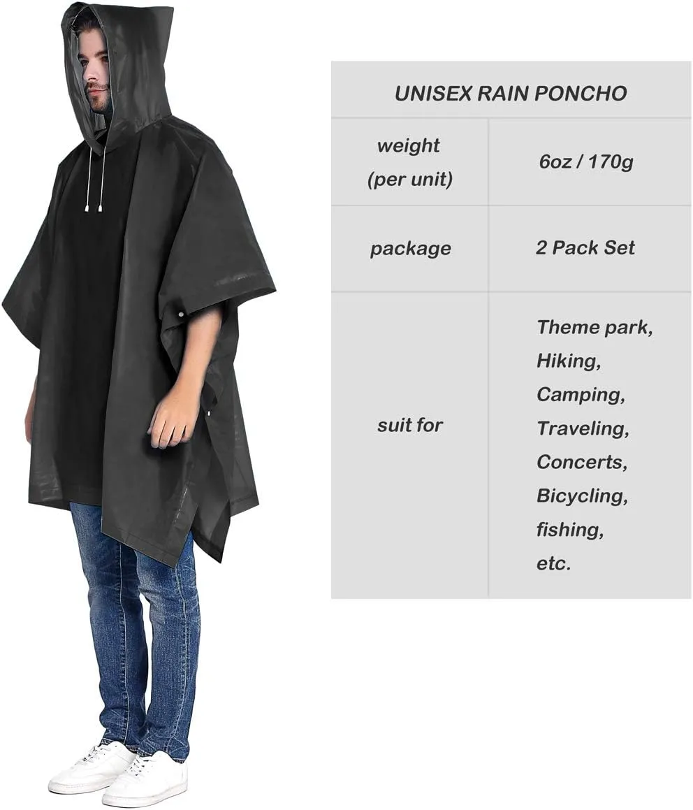 ANTVEE Reusable Rain Ponchos for Adult 2 Pack for Women and Men with Drawstring Hood