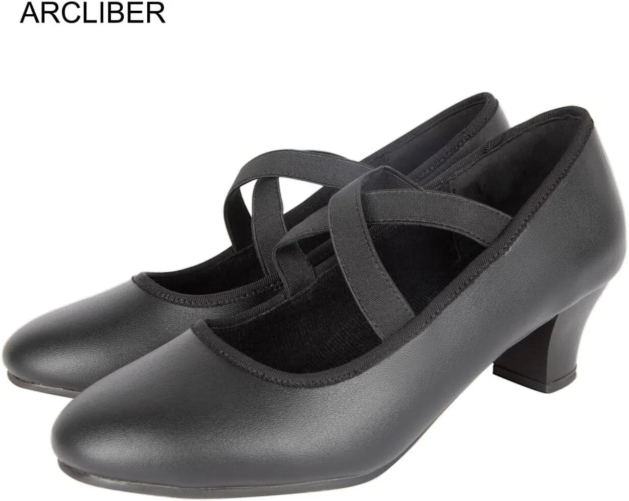ARCLIBER Character Shoes for Women Ankle Strap 1.55" Dance Heels for Ballroom Salsa Tango