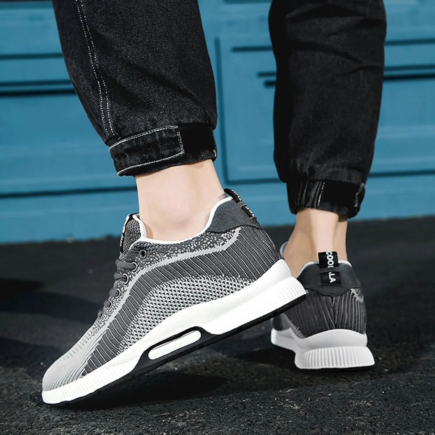 Couple Men's Elevator Shoes Men's Casual Mesh Trainers Lightweight Breathable Lace Up Sports Shoes Vintage Mens Sneaker