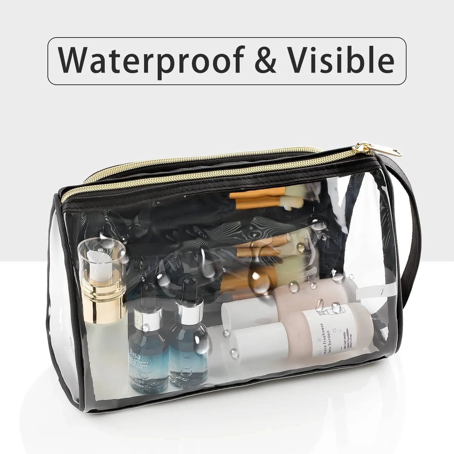 CUBETASTIC Clear Makeup Bag, TSA Approved Toiletry Bag, Transparent Small Travel Bag for Essential Makeup, Toiletries Cosmetic Storage Organizer Cute Clear Pouch with Compartment