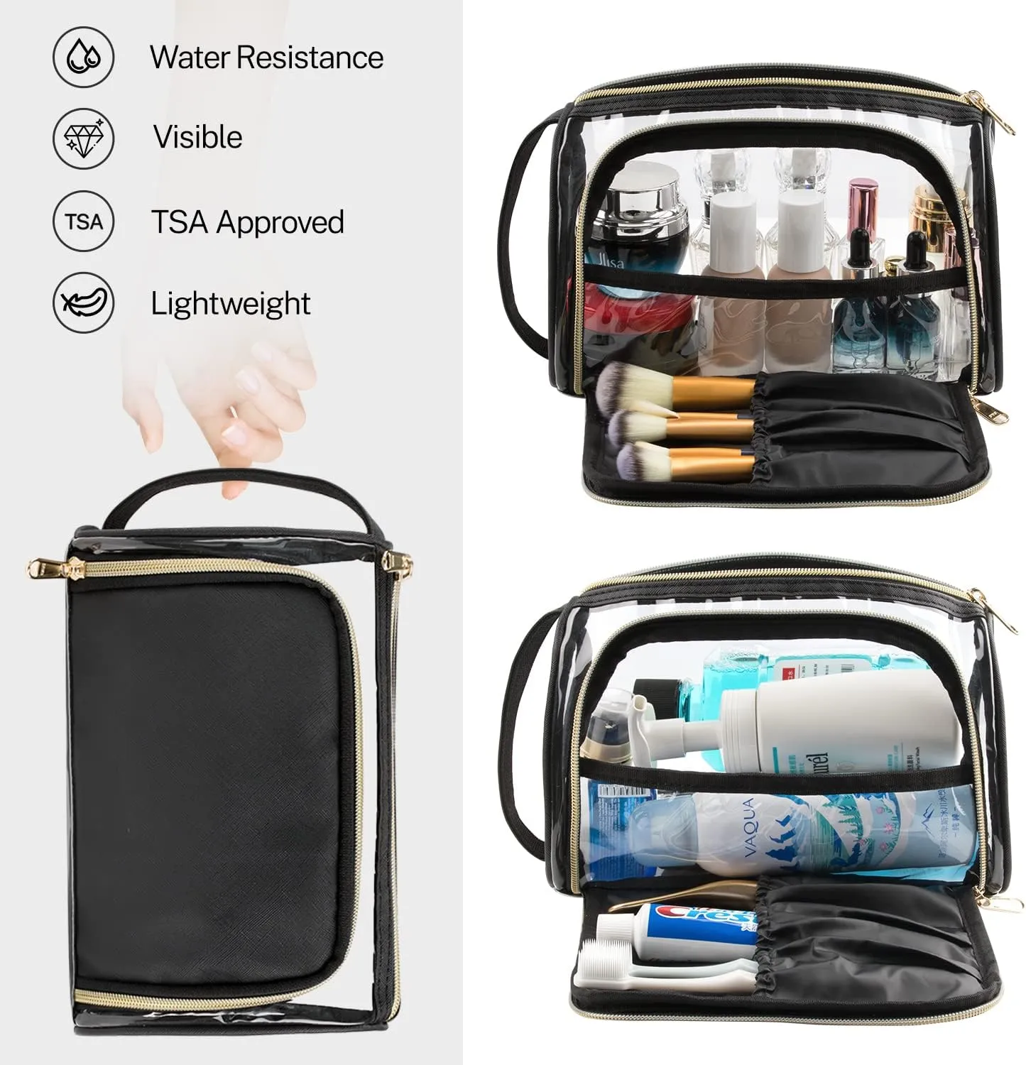 CUBETASTIC Clear Makeup Bag, TSA Approved Toiletry Bag, Transparent Small Travel Bag for Essential Makeup, Toiletries Cosmetic Storage Organizer Cute Clear Pouch with Compartment