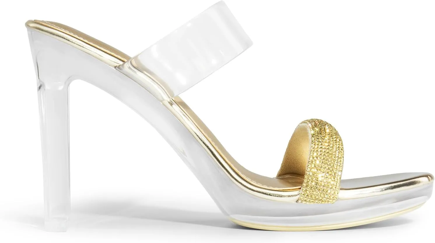 DREAM PAIRS Women's Clear Two Strap Open Toe High Block Chunky Slip on Dress Heel Sandals