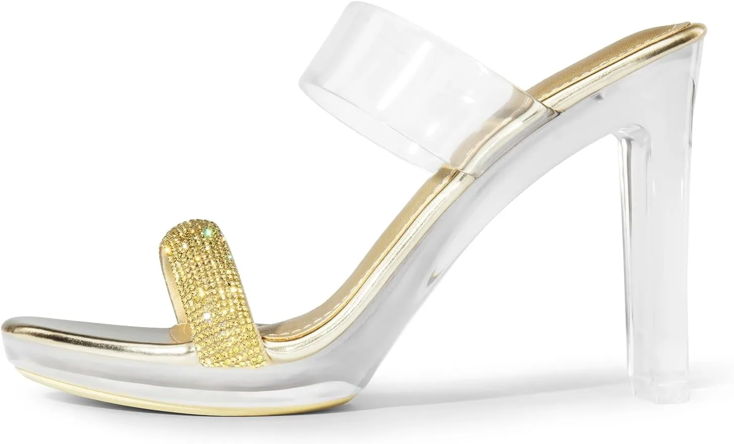 DREAM PAIRS Women's Clear Two Strap Open Toe High Block Chunky Slip on Dress Heel Sandals