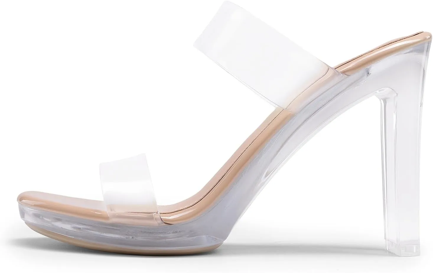 DREAM PAIRS Women's Clear Two Strap Open Toe High Block Chunky Slip on Dress Heel Sandals