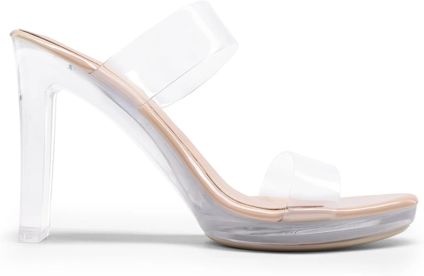 DREAM PAIRS Women's Clear Two Strap Open Toe High Block Chunky Slip on Dress Heel Sandals