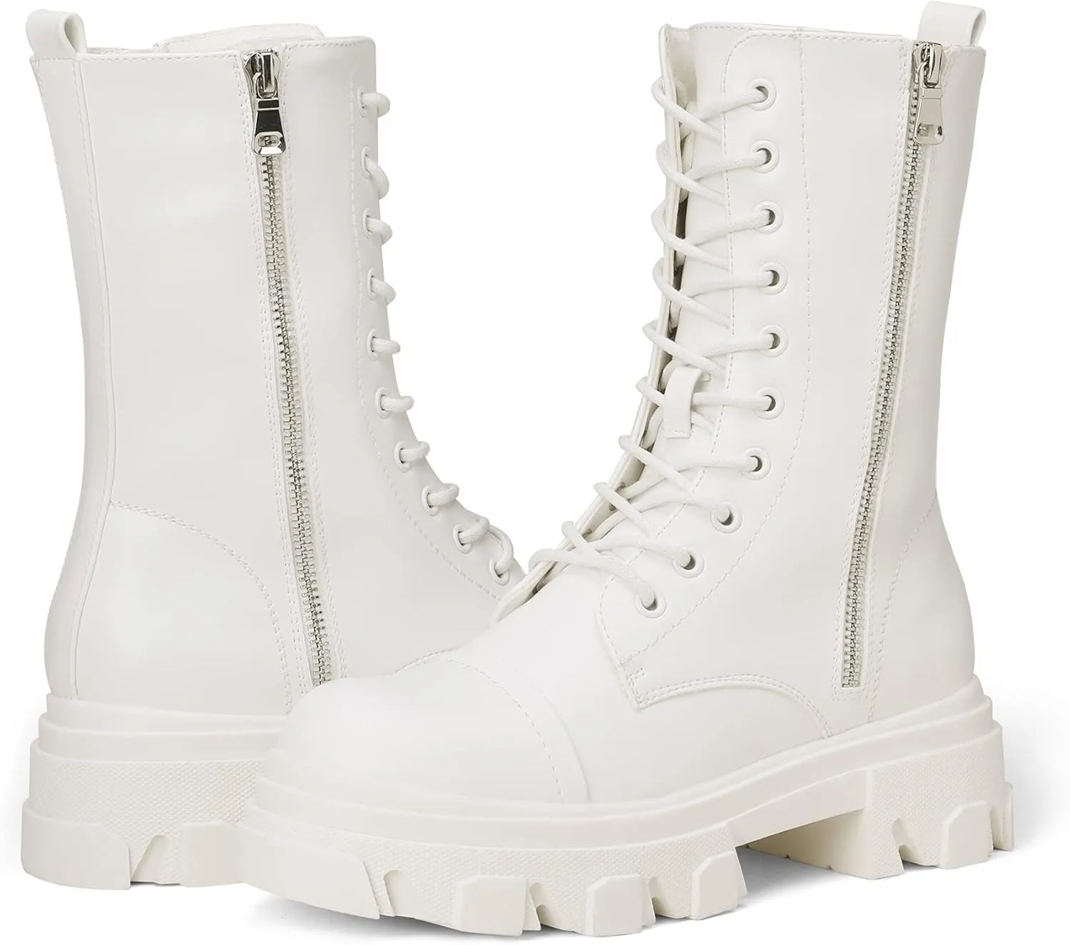 DREAM PAIRS Womens Combat Boots Lace up Mid Calf Boots Low Heel Chunky Platform Lug Sole Boots