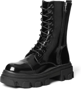 DREAM PAIRS Womens Combat Boots Lace up Mid Calf Boots Low Heel Chunky Platform Lug Sole Boots
