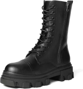 DREAM PAIRS Womens Combat Boots Lace up Mid Calf Boots Low Heel Chunky Platform Lug Sole Boots