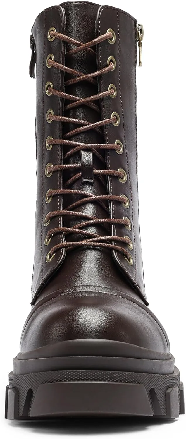 DREAM PAIRS Womens Combat Boots Lace up Mid Calf Boots Low Heel Chunky Platform Lug Sole Boots