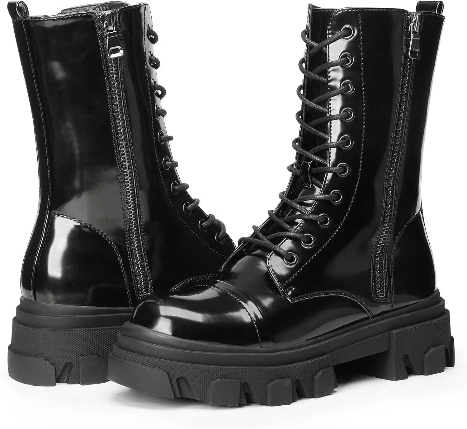 DREAM PAIRS Womens Combat Boots Lace up Mid Calf Boots Low Heel Chunky Platform Lug Sole Boots