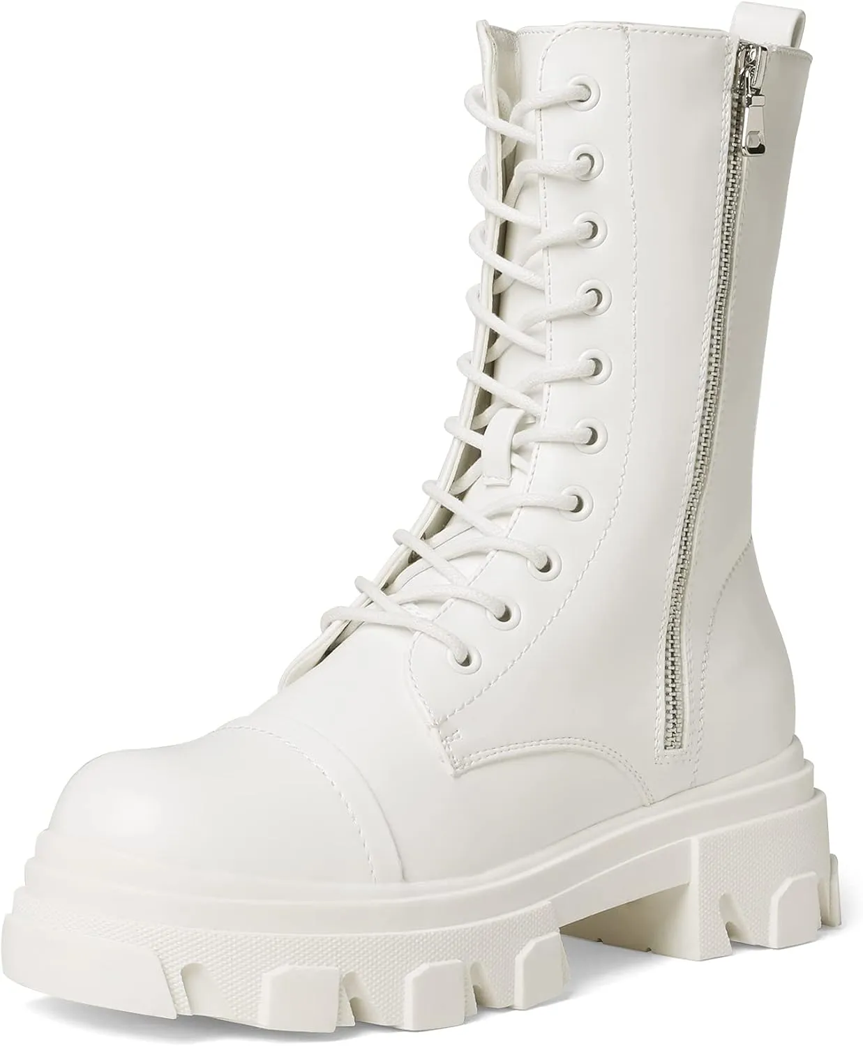 DREAM PAIRS Womens Combat Boots Lace up Mid Calf Boots Low Heel Chunky Platform Lug Sole Boots