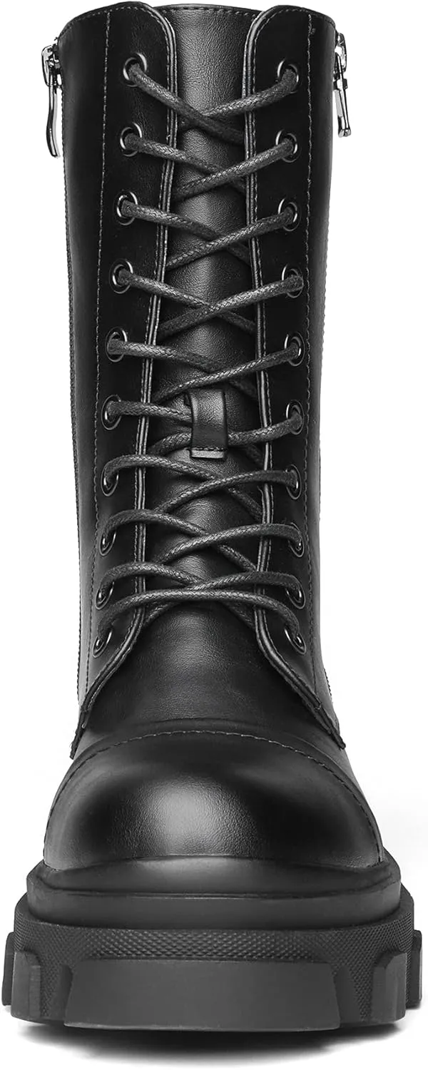 DREAM PAIRS Womens Combat Boots Lace up Mid Calf Boots Low Heel Chunky Platform Lug Sole Boots