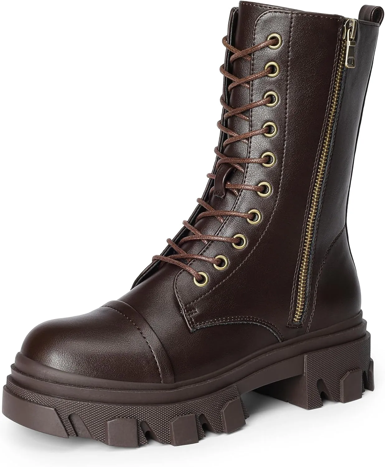 DREAM PAIRS Womens Combat Boots Lace up Mid Calf Boots Low Heel Chunky Platform Lug Sole Boots
