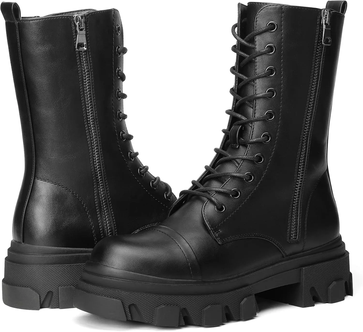 DREAM PAIRS Womens Combat Boots Lace up Mid Calf Boots Low Heel Chunky Platform Lug Sole Boots