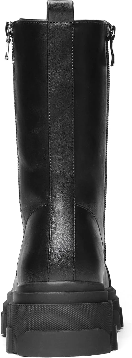 DREAM PAIRS Womens Combat Boots Lace up Mid Calf Boots Low Heel Chunky Platform Lug Sole Boots