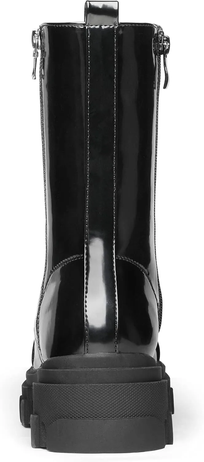DREAM PAIRS Womens Combat Boots Lace up Mid Calf Boots Low Heel Chunky Platform Lug Sole Boots