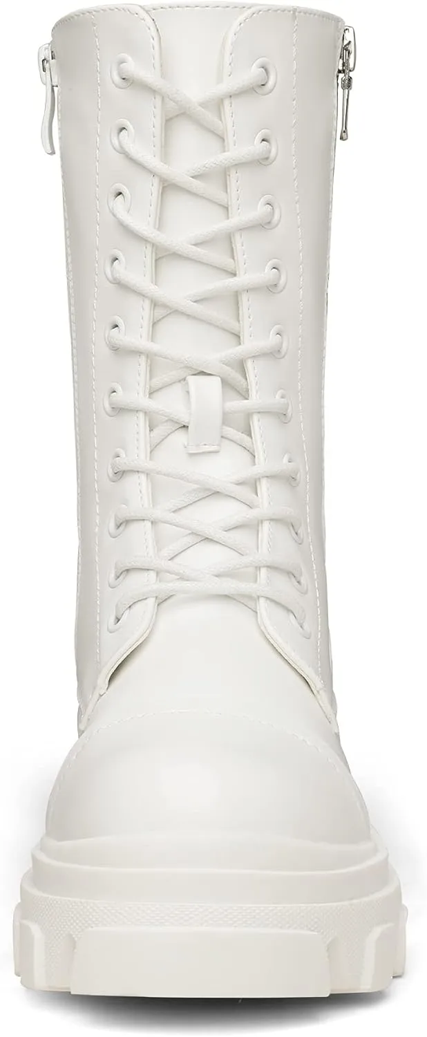 DREAM PAIRS Womens Combat Boots Lace up Mid Calf Boots Low Heel Chunky Platform Lug Sole Boots