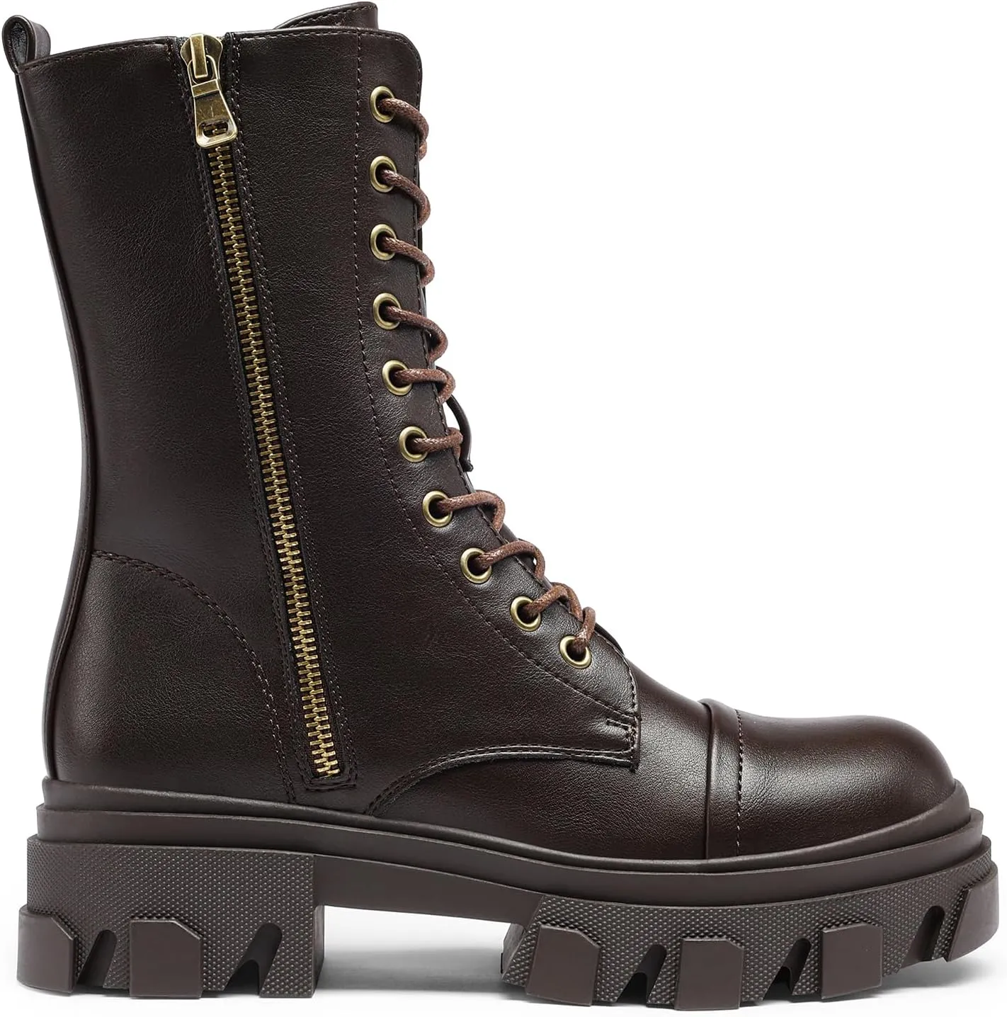 DREAM PAIRS Womens Combat Boots Lace up Mid Calf Boots Low Heel Chunky Platform Lug Sole Boots