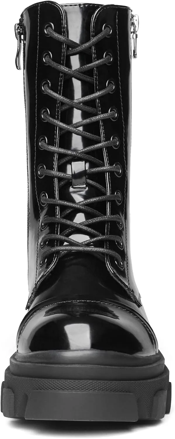 DREAM PAIRS Womens Combat Boots Lace up Mid Calf Boots Low Heel Chunky Platform Lug Sole Boots