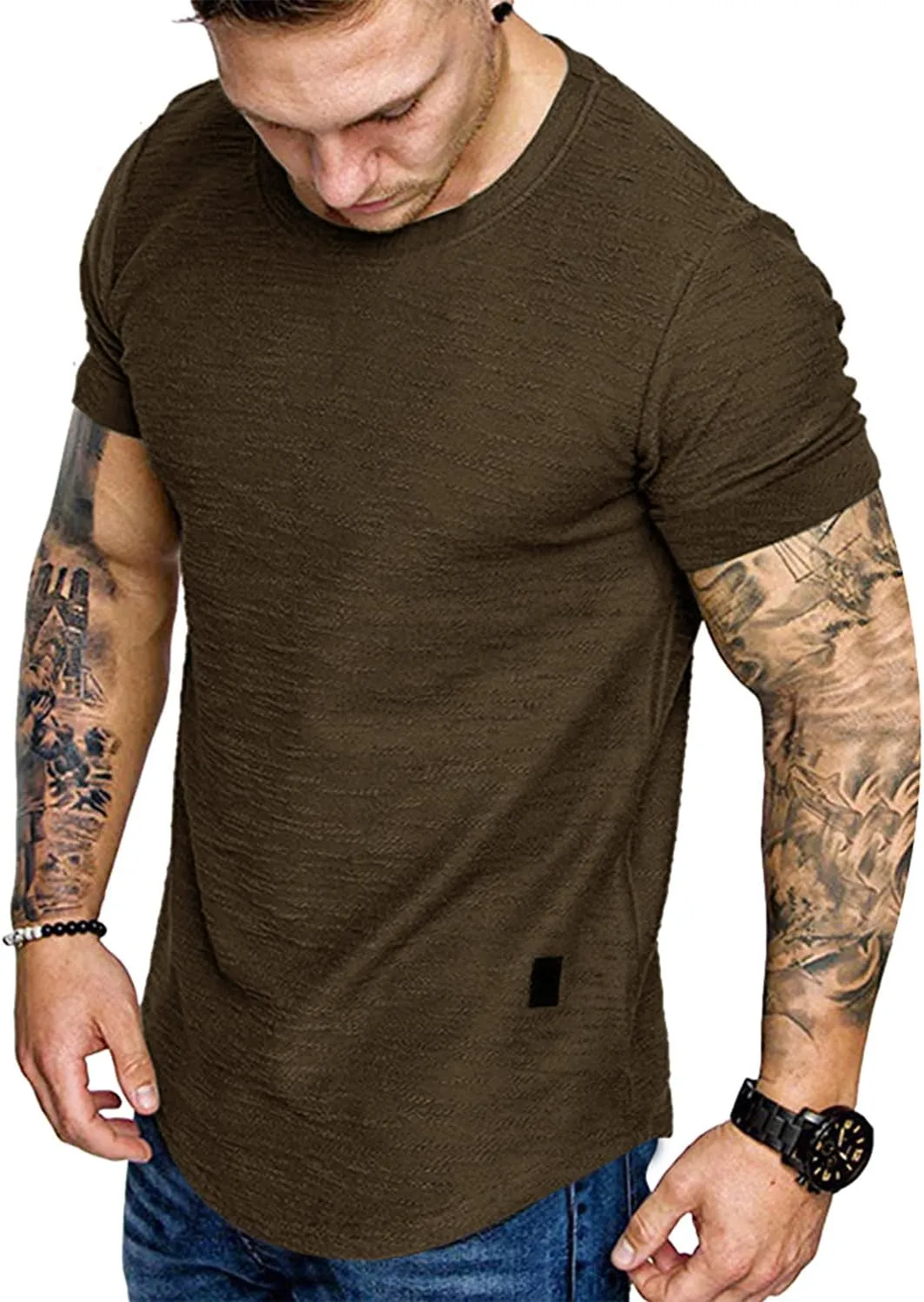 Fashion Mens T Shirt Muscle Gym Workout Athletic Shirt Cotton Tee Shirt Top