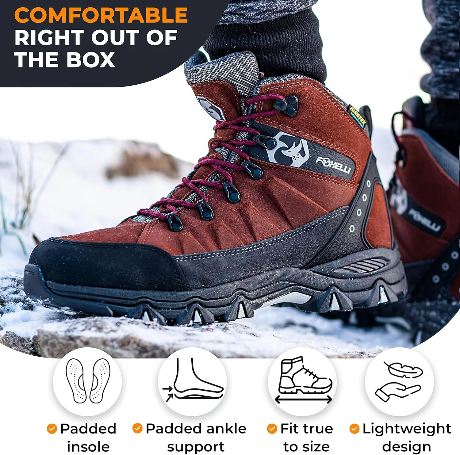 Foxelli Mens Hiking Boots  Waterproof Breathable & Lightweight Suede Leather Hiking Boots for Men