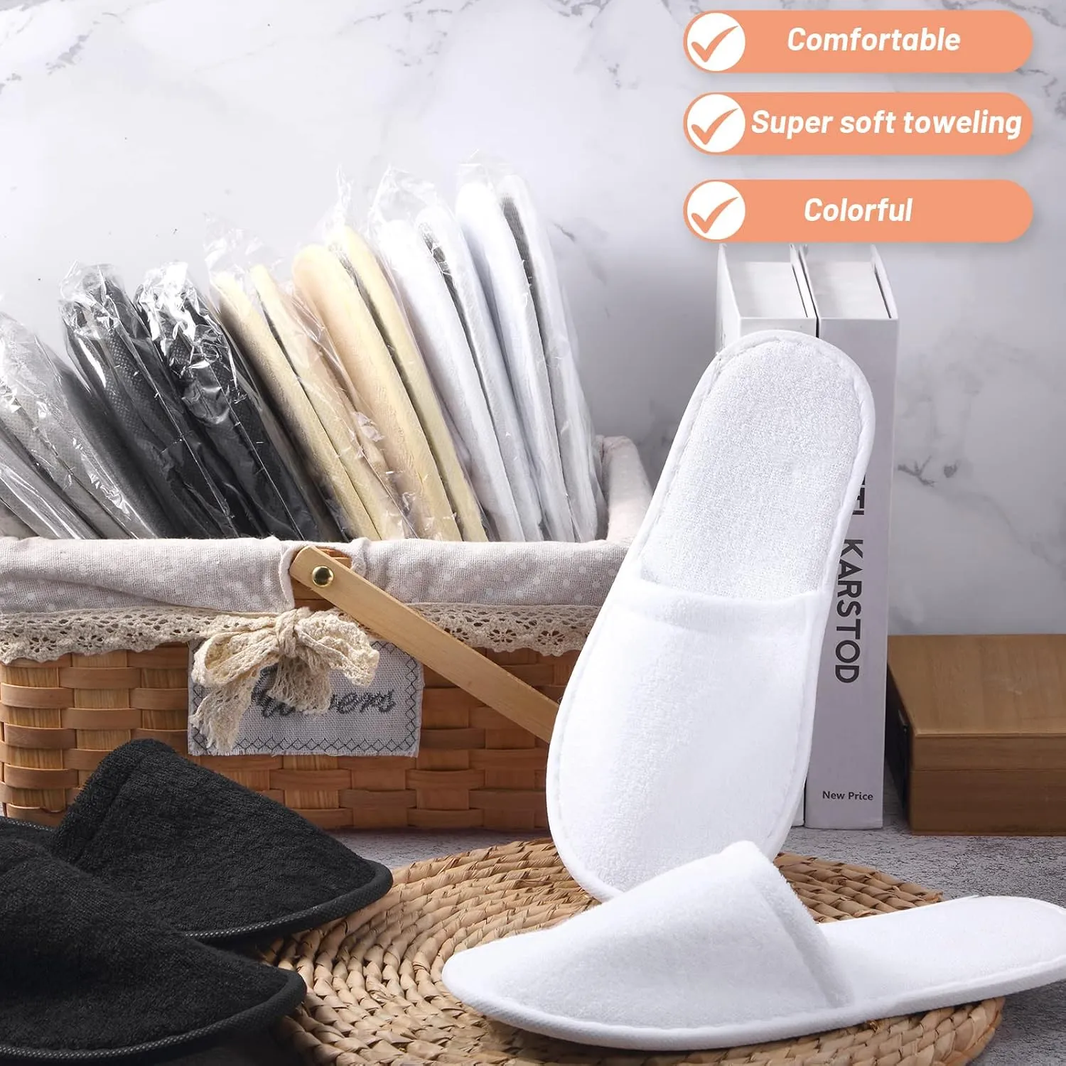 Geyoga 12 Pair Disposable House Slippers for Guests Non Slip Disposable Slippers for Spa Travel Hotel Shoeless Home Bride Bathroom Bedroom