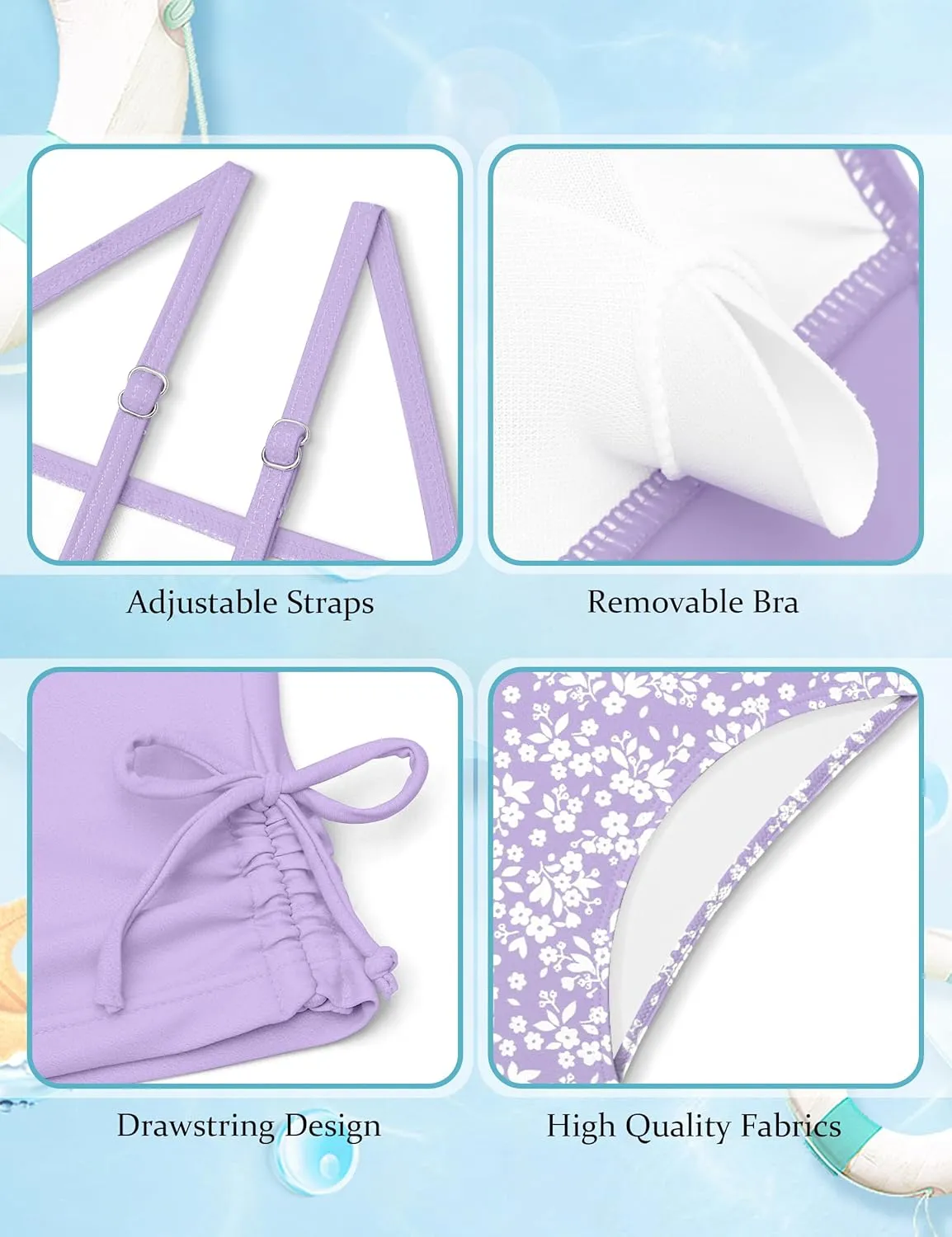 Girls Tankini Swimsuits Two Piece Bathing Suit Drawstring Swimwear Set for Girls 7-14 Years