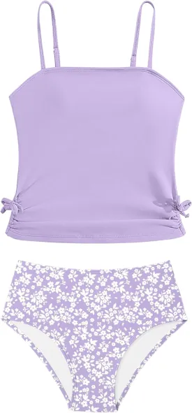Girls Tankini Swimsuits Two Piece Bathing Suit Drawstring Swimwear Set for Girls 7-14 Years