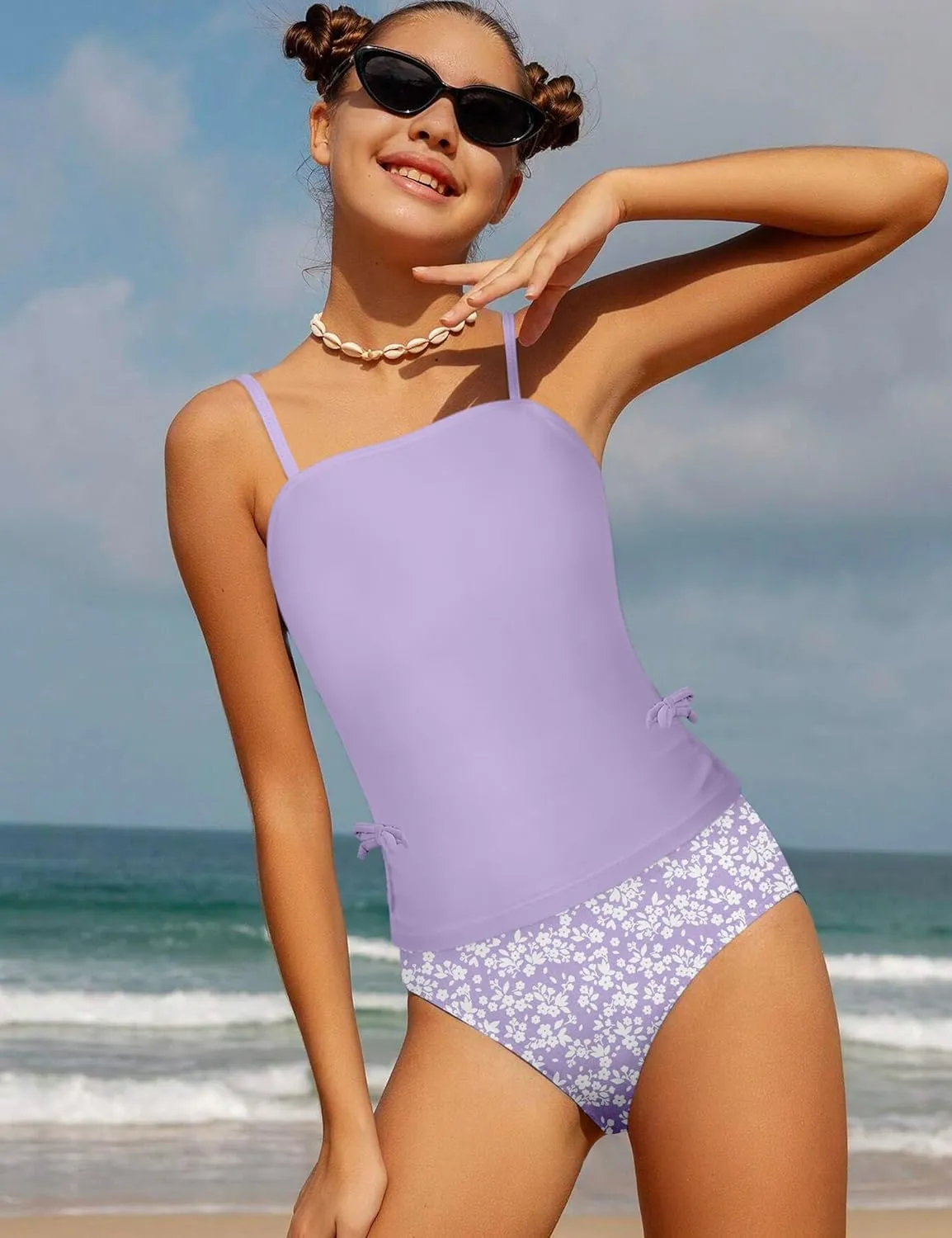 Girls Tankini Swimsuits Two Piece Bathing Suit Drawstring Swimwear Set for Girls 7-14 Years