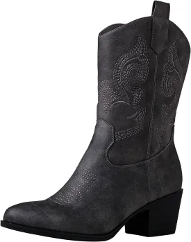 GLOBALWIN Women's Mid Calf The Western Cowgirl Boots Fashion Cowboy Boots For Women Chunky Low Heel