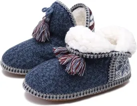 GPOS Women's Cashmere Knit House Slipper Booties Cotton Quilted Warm Indoor Ankle Boots