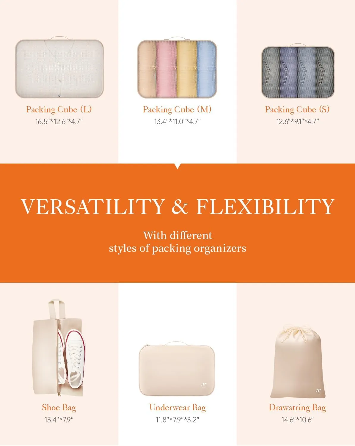HOTOR Packing Cubes for Suitcases - 6 Pieces, Light Packing Cubes for Travel, Premium Suitcase Organizer Bags Set, Space-Saving Luggage Organizers, Travel Accessories and Essentials, Beige