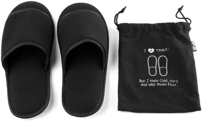 Ibluelover Portable Travel Spa Slippers Foldable Flat Closed Toe Home Shoes with Non-Slip Sole Spa Hotel Slippers Washable Guest Room Cotton Indoor House Shoes Business Trip Flight Footwear