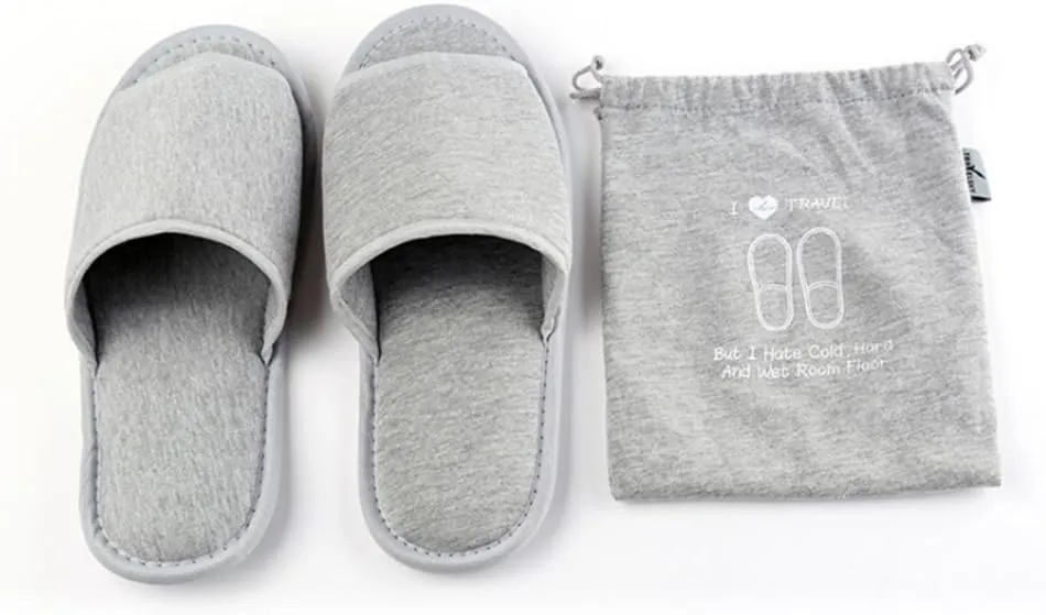 Ibluelover Portable Travel Spa Slippers Foldable Flat Closed Toe Home Shoes with Non-Slip Sole Spa Hotel Slippers Washable Guest Room Cotton Indoor House Shoes Business Trip Flight Footwear