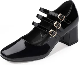 IDIFU IN2 Mary Jane Shoes Women's Pumps Dress Shoes for Women Block Chunky Low Short Square Closed Toe Thick Heels Wedding Work Prom Bride Lady Flight Attendant Comfortable Cute Vintage Pumps Shoes
