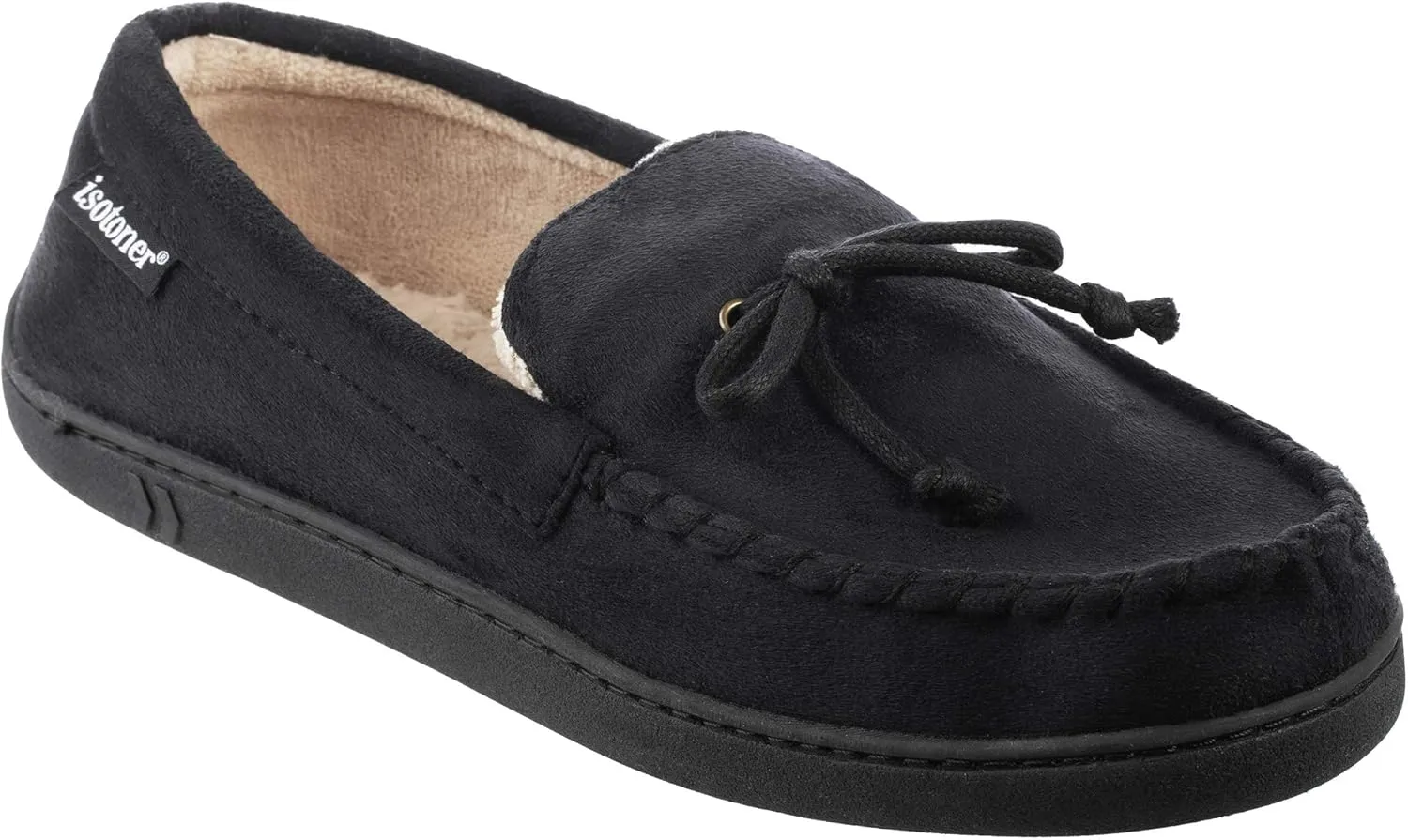 Isotoner Men's Microsuede Moccasin Slippers - Mens Indoor and Outdoor Sole Slippers, Features Memory Foam for a Customer Fit and Arch Support for All-Day Comfort, Machine Washable