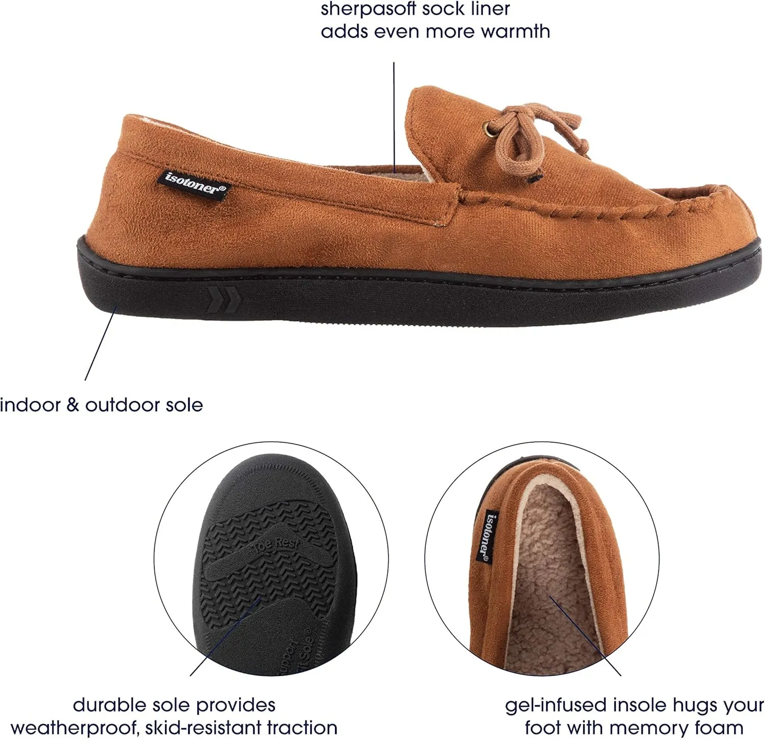 Isotoner Men's Microsuede Moccasin Slippers - Mens Indoor and Outdoor Sole Slippers, Features Memory Foam for a Customer Fit and Arch Support for All-Day Comfort, Machine Washable