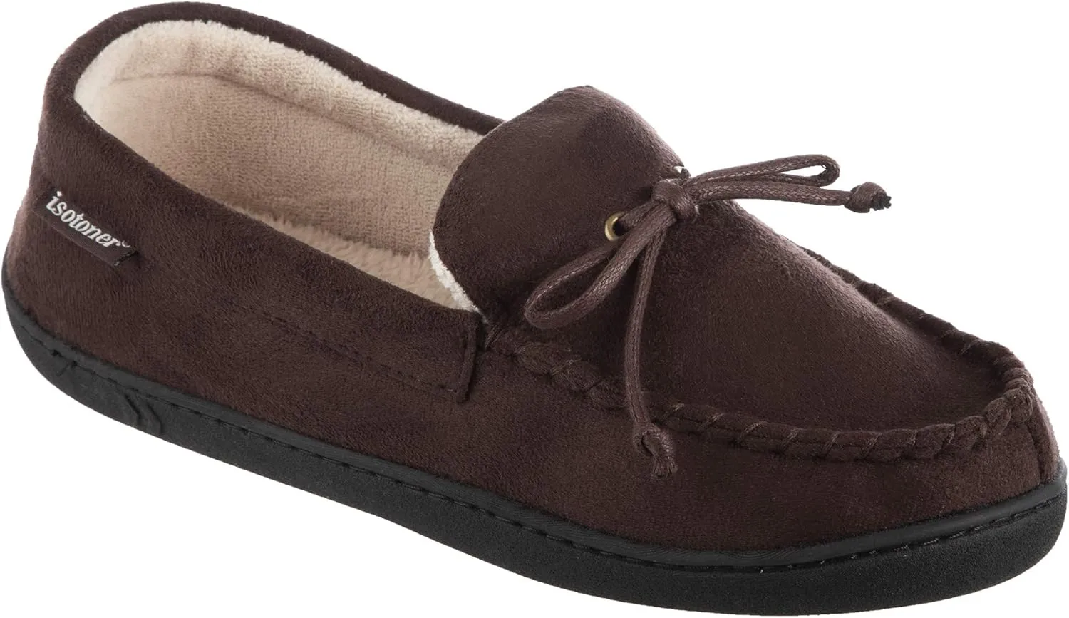 Isotoner Men's Microsuede Moccasin Slippers - Mens Indoor and Outdoor Sole Slippers, Features Memory Foam for a Customer Fit and Arch Support for All-Day Comfort, Machine Washable
