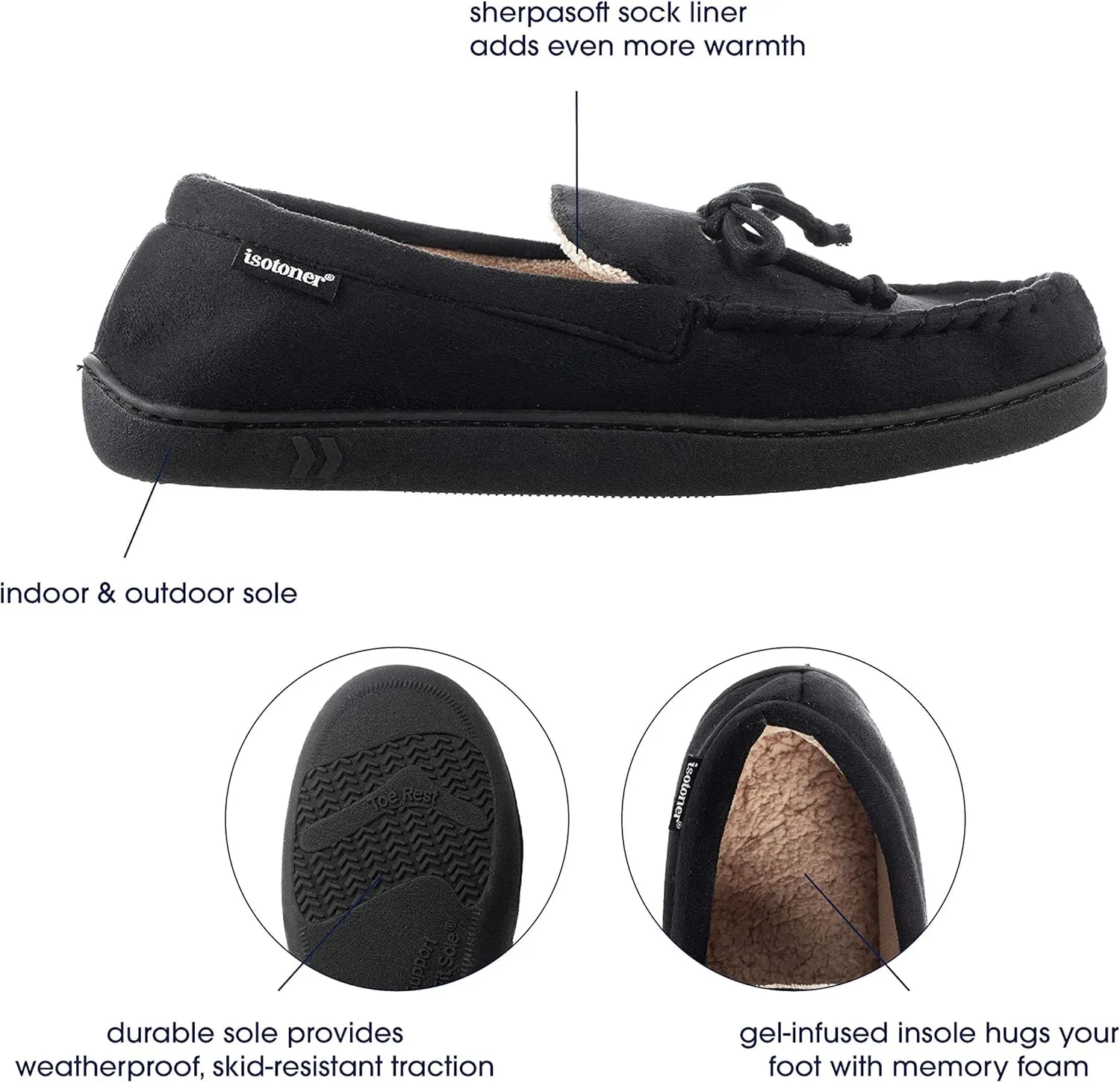 Isotoner Men's Microsuede Moccasin Slippers - Mens Indoor and Outdoor Sole Slippers, Features Memory Foam for a Customer Fit and Arch Support for All-Day Comfort, Machine Washable
