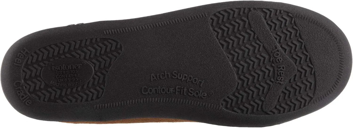 Isotoner Men's Microsuede Moccasin Slippers - Mens Indoor and Outdoor Sole Slippers, Features Memory Foam for a Customer Fit and Arch Support for All-Day Comfort, Machine Washable