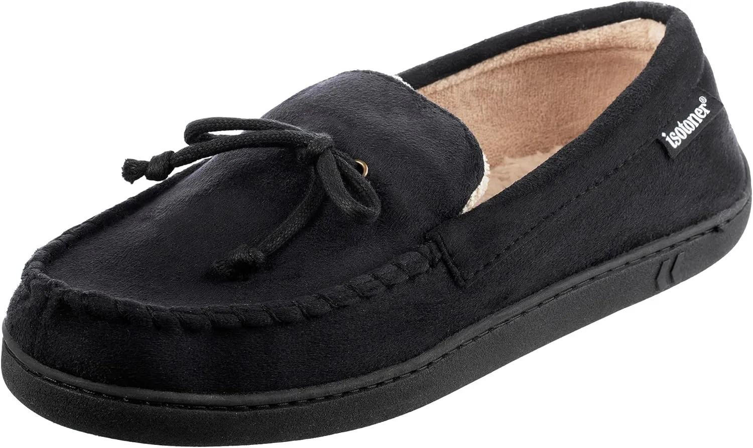 Isotoner Men's Microsuede Moccasin Slippers - Mens Indoor and Outdoor Sole Slippers, Features Memory Foam for a Customer Fit and Arch Support for All-Day Comfort, Machine Washable