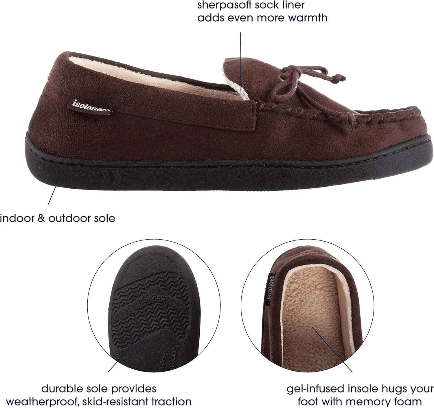 Isotoner Men's Microsuede Moccasin Slippers - Mens Indoor and Outdoor Sole Slippers, Features Memory Foam for a Customer Fit and Arch Support for All-Day Comfort, Machine Washable