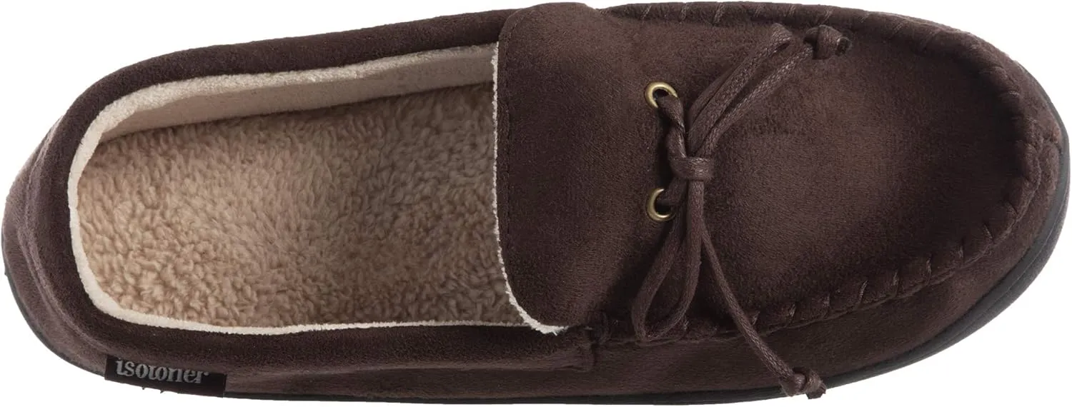 Isotoner Men's Microsuede Moccasin Slippers - Mens Indoor and Outdoor Sole Slippers, Features Memory Foam for a Customer Fit and Arch Support for All-Day Comfort, Machine Washable
