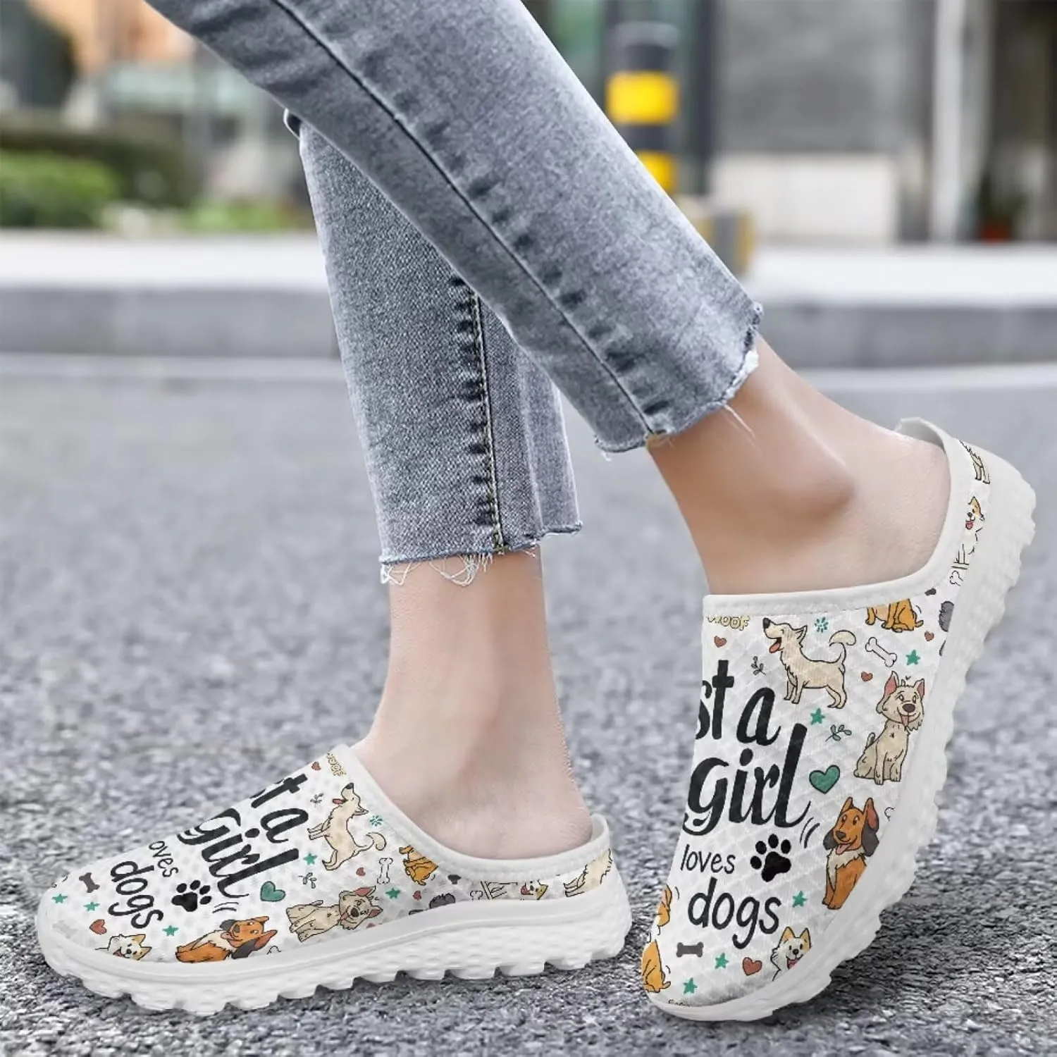 Jeiento Womens Slip On Mules Shoes Cute Cat Shoes Mesh Breathable Walking Sneakers Backless Fashion Sneakers