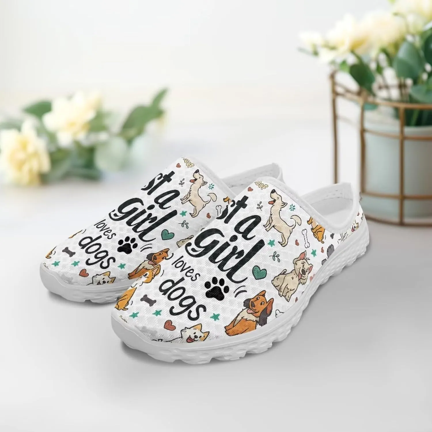 Jeiento Womens Slip On Mules Shoes Cute Cat Shoes Mesh Breathable Walking Sneakers Backless Fashion Sneakers