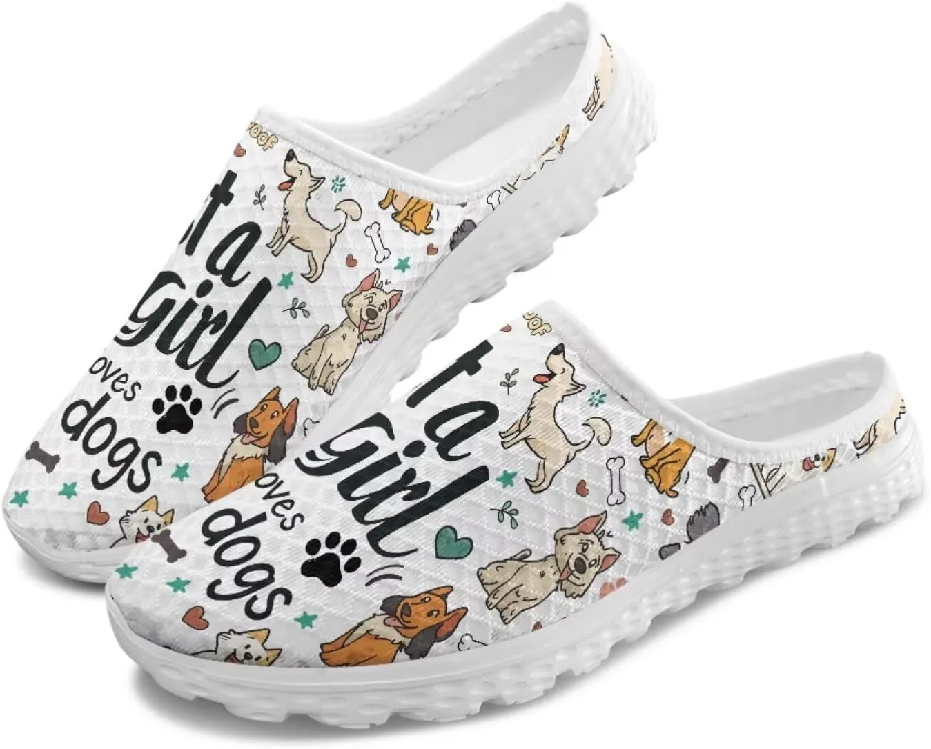 Jeiento Womens Slip On Mules Shoes Cute Cat Shoes Mesh Breathable Walking Sneakers Backless Fashion Sneakers