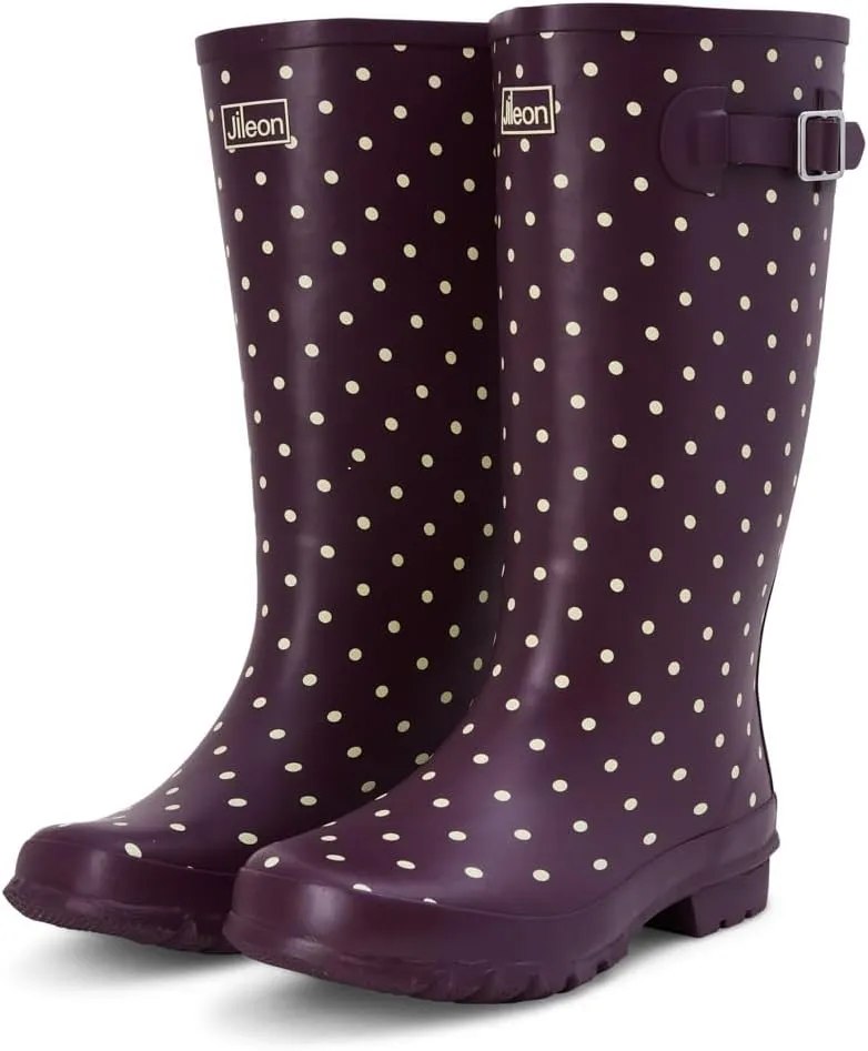 Jileon Wide Fit Womens Rain Boots - Fit up to 18 Calves - Unique Design For Wide Feet, Ankles & Calves