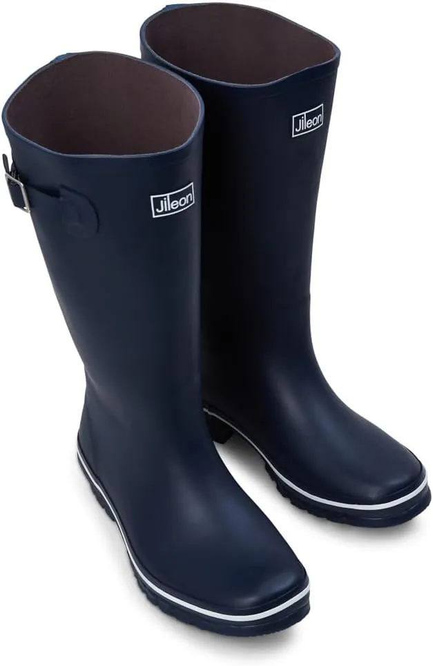 Jileon Wide Fit Womens Rain Boots - Fit up to 18 Calves - Unique Design For Wide Feet, Ankles & Calves