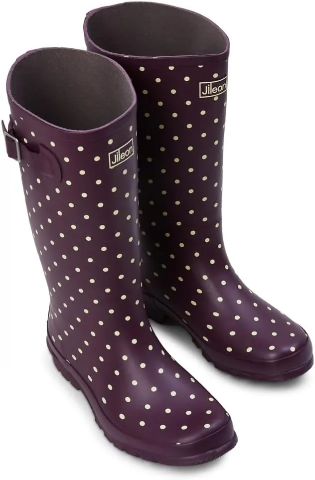 Jileon Wide Fit Womens Rain Boots - Fit up to 18 Calves - Unique Design For Wide Feet, Ankles & Calves